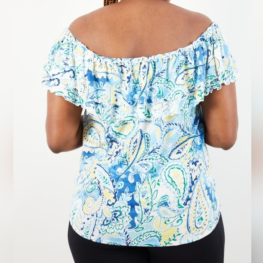 NWT Lauren by Ralph Lauren Off Short Short Sleeves Paisley Print Top - Picture 2 of 9
